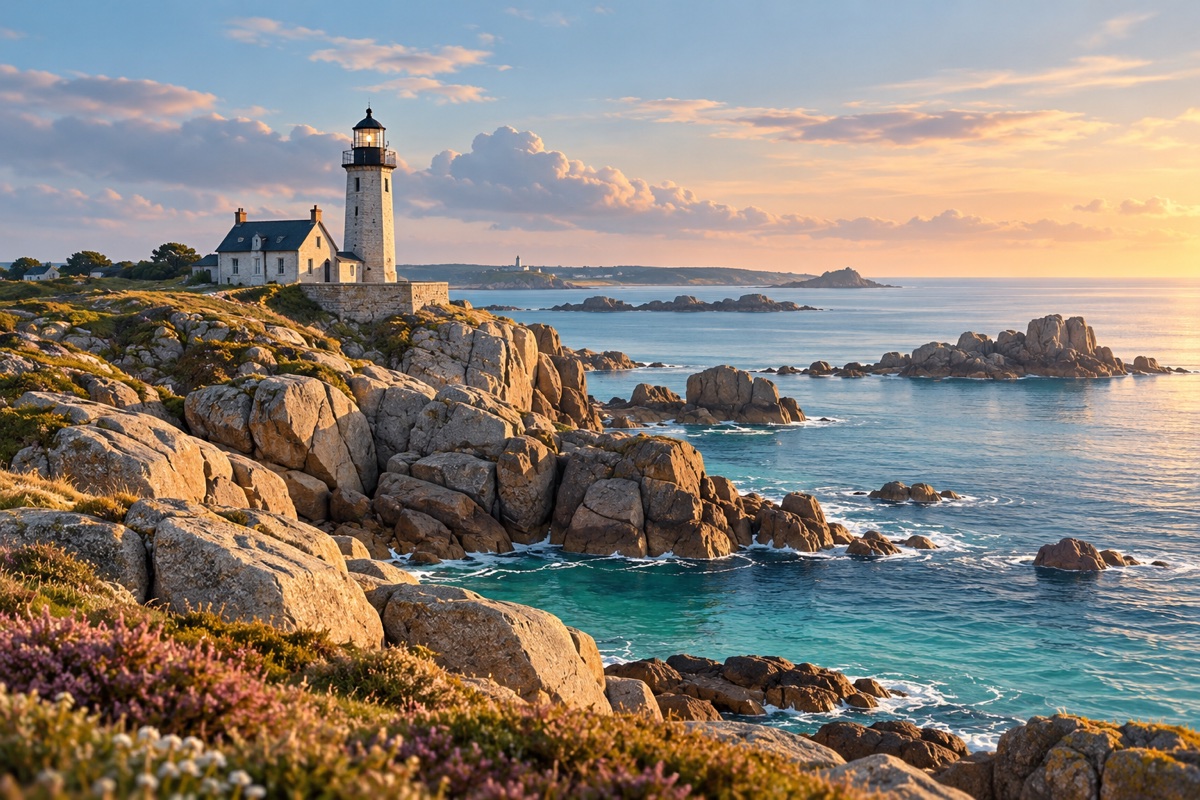 Illustration éditoriale d’un phare sur la côte bretonne, en Bretagne