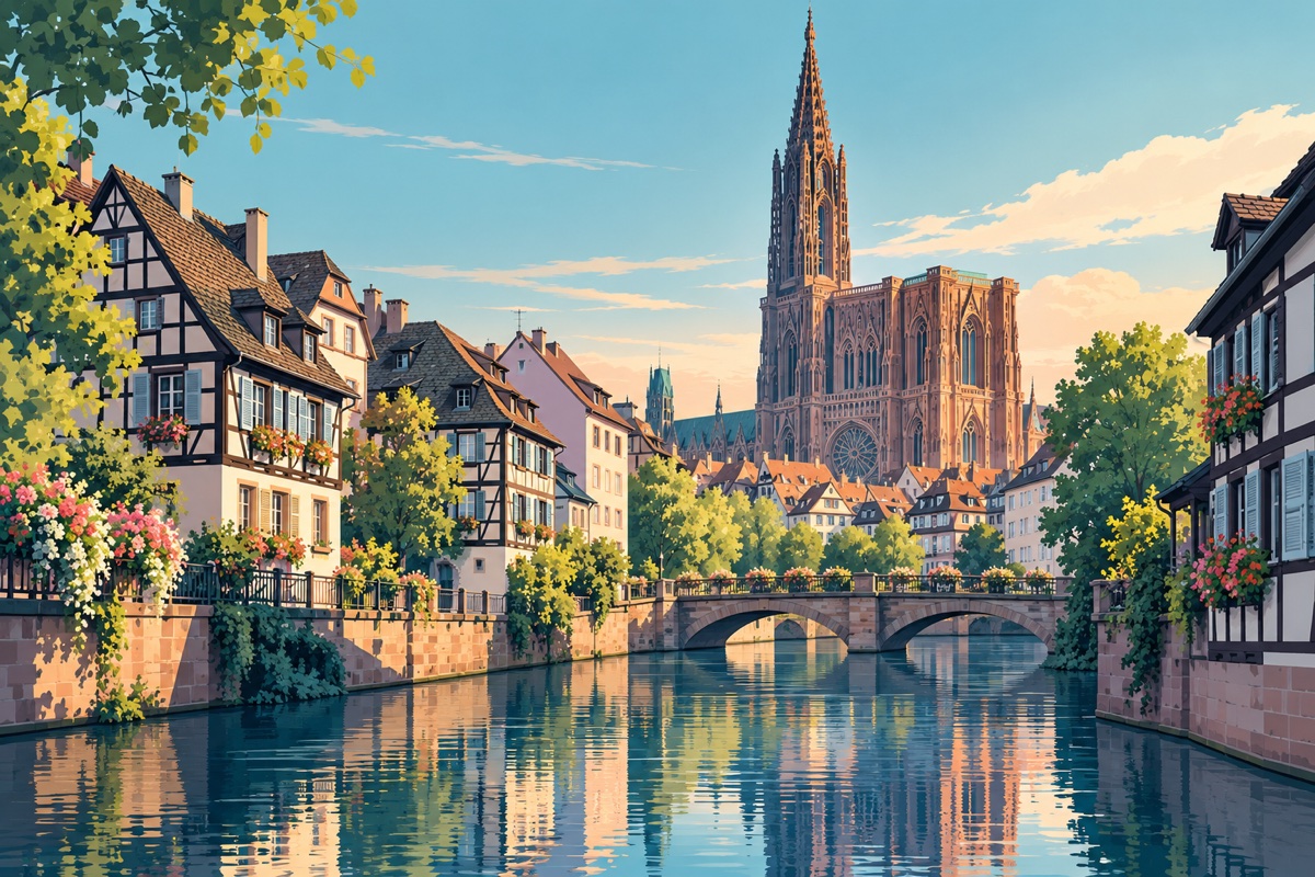Illustration éditoriale de la cathédrale de Strasbourg, dans le Grand Est