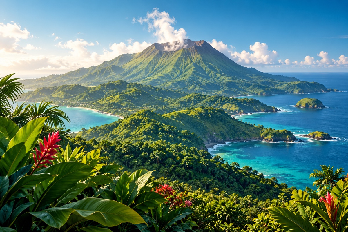 Illustration éditoriale de la Soufrière en Guadeloupe