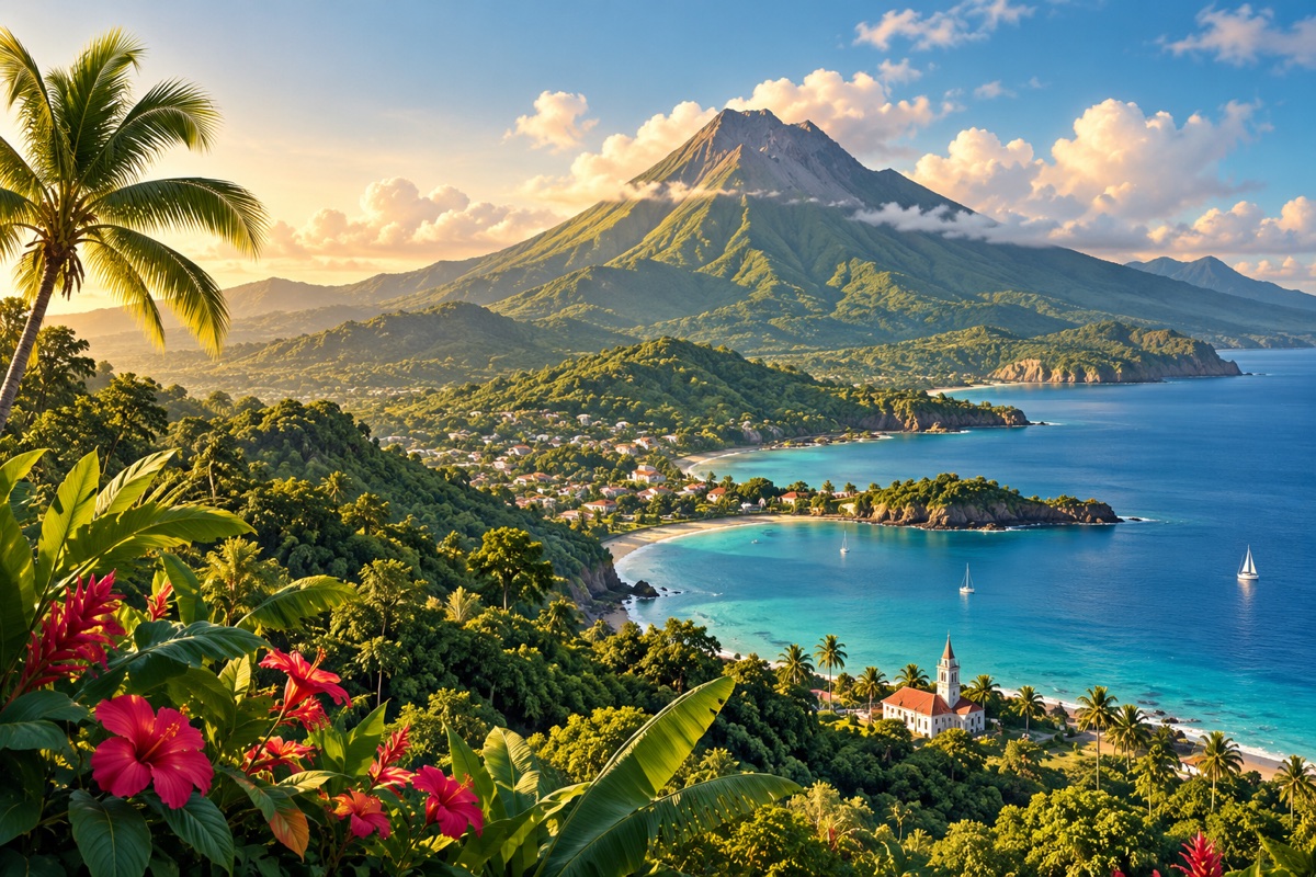 Illustration éditoriale du mont Pelée en Martinique