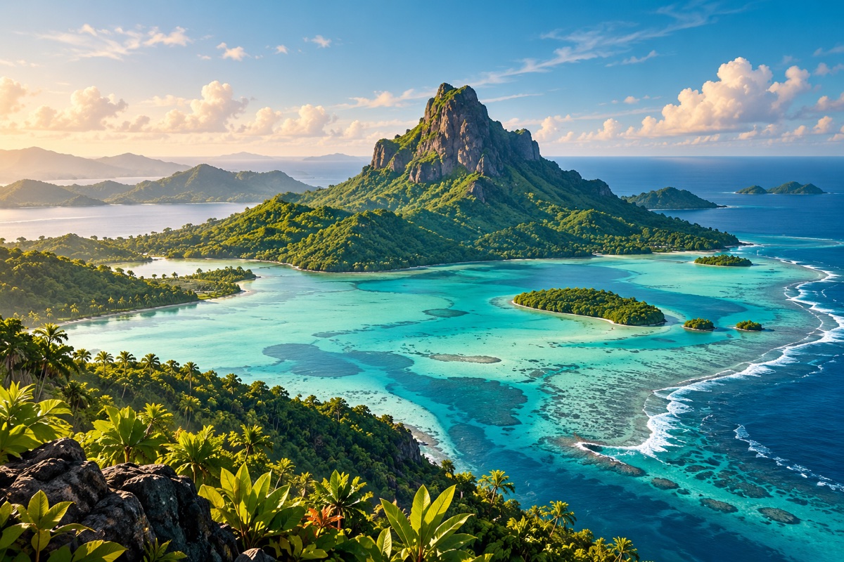 Illustration éditoriale du mont Choungui et du lagon de Mayotte