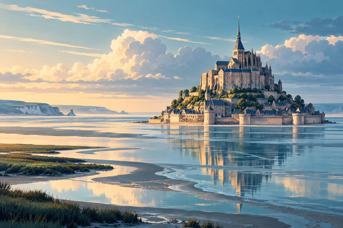 Illustration éditoriale du Mont-Saint-Michel en Normandie