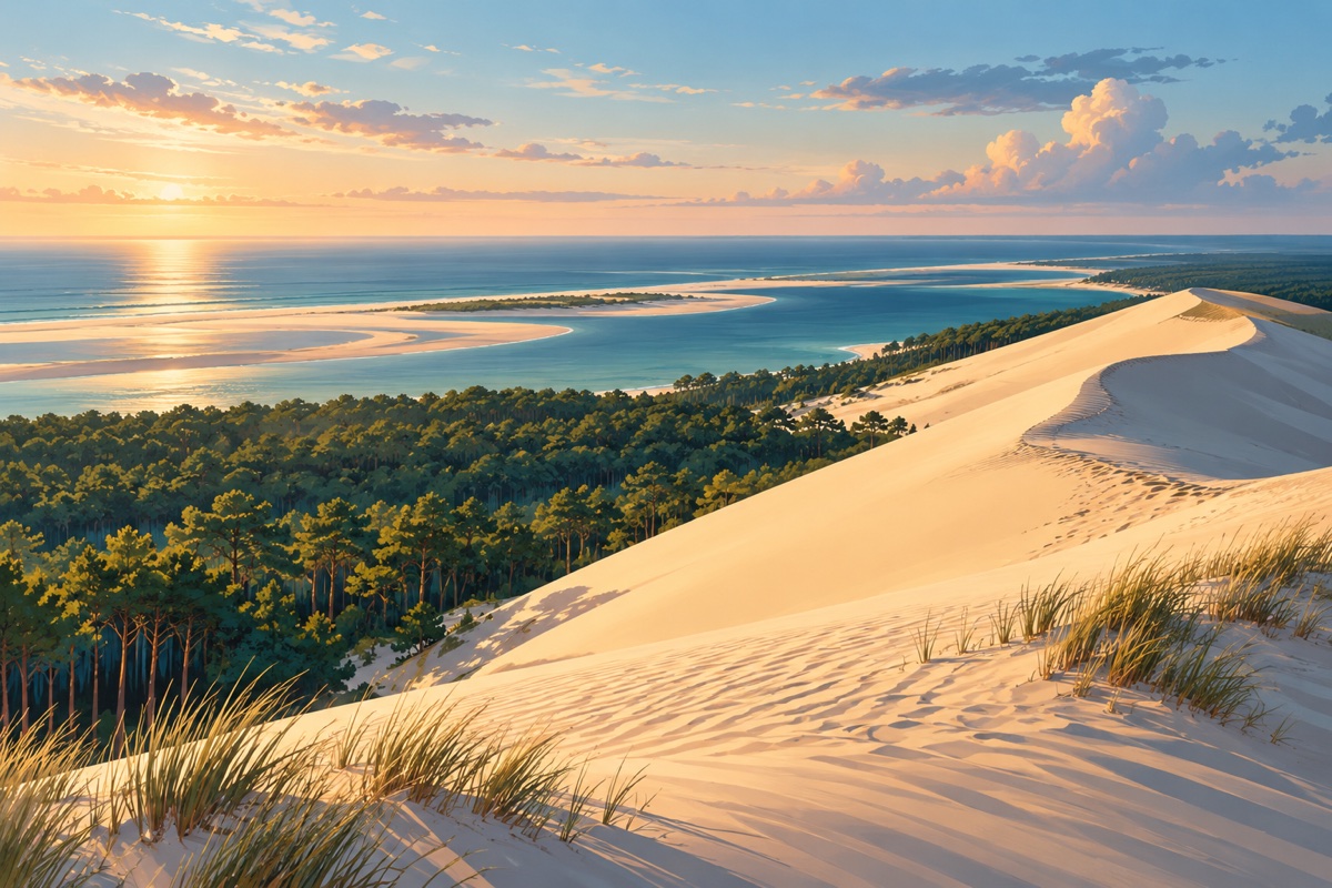 Illustration éditoriale de la dune du Pilat en Nouvelle-Aquitaine