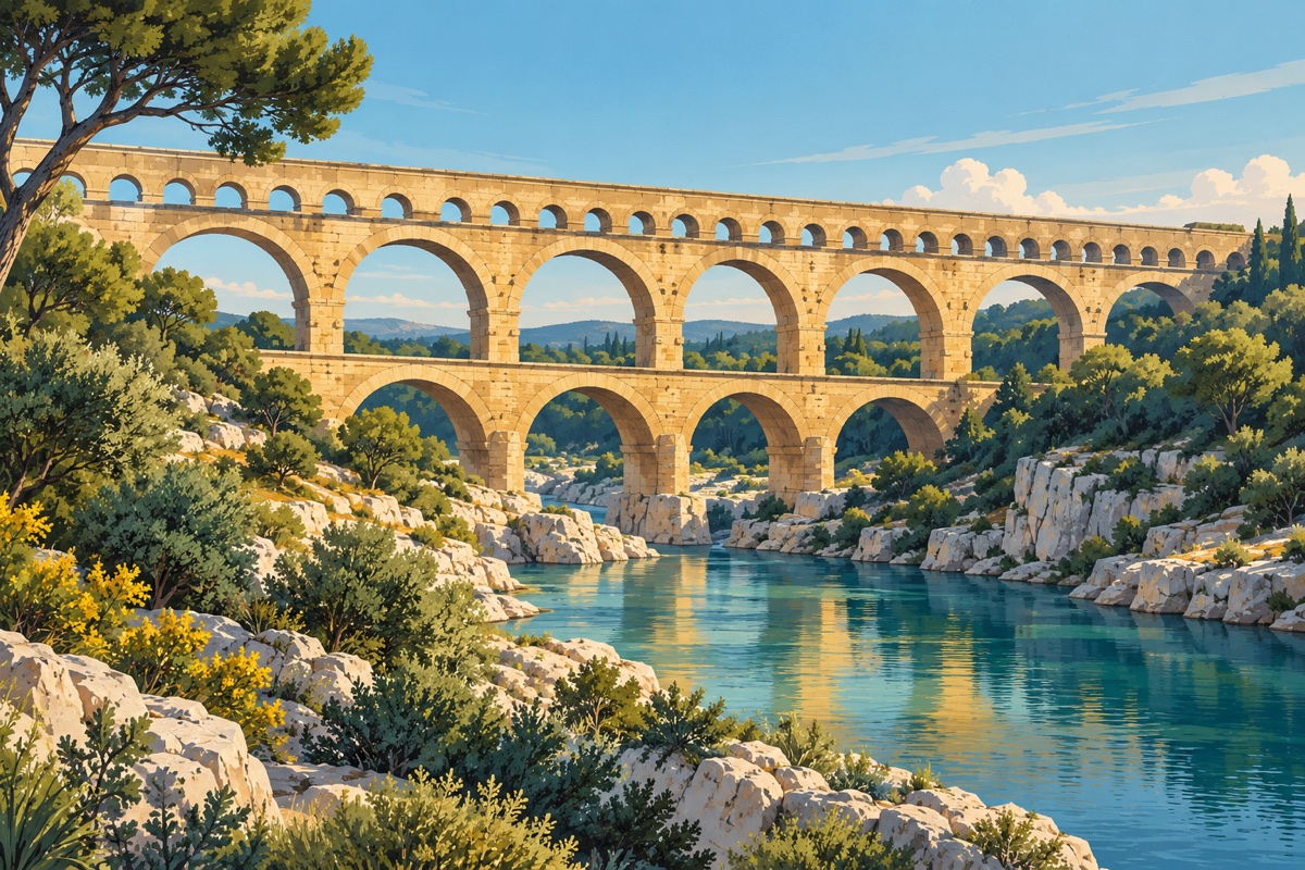 Illustration éditoriale du pont du Gard en Occitanie